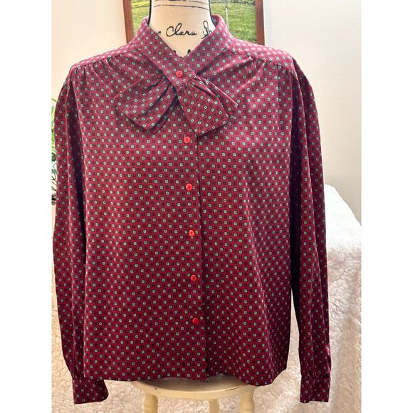 Blouse Burgundy/Print Size 16 by Eastex Made in England Professional Classy - Picture 1 of 5
